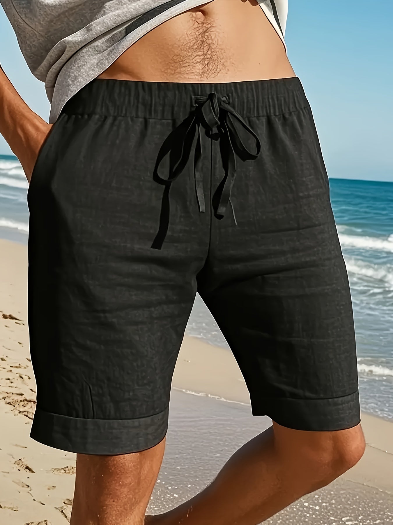 Pantaloni Scurți Din In Pentru Plajă Pentru Bărbați