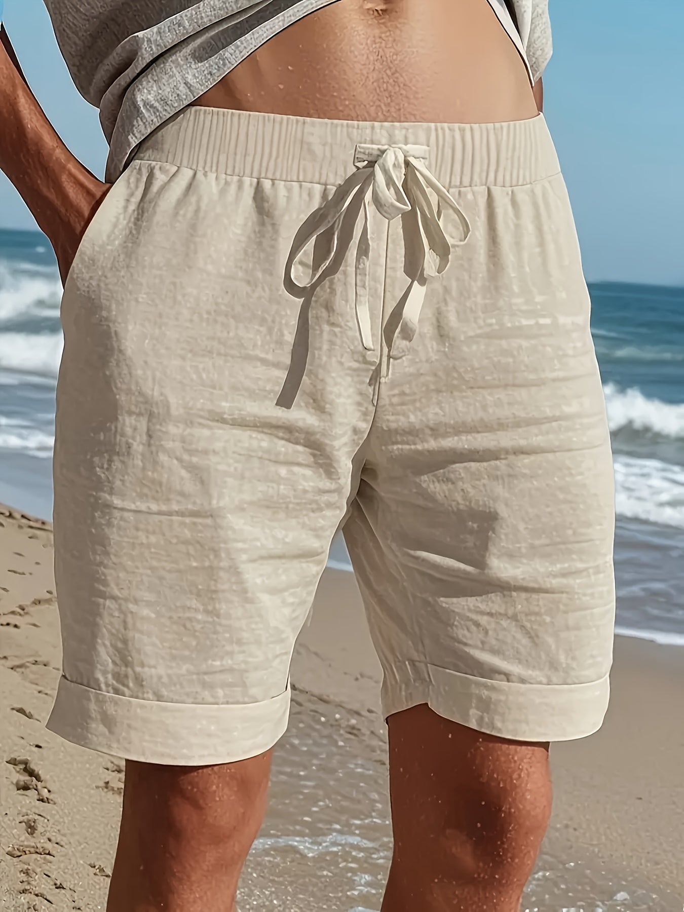 Pantaloni Scurți Din In Pentru Plajă Pentru Bărbați