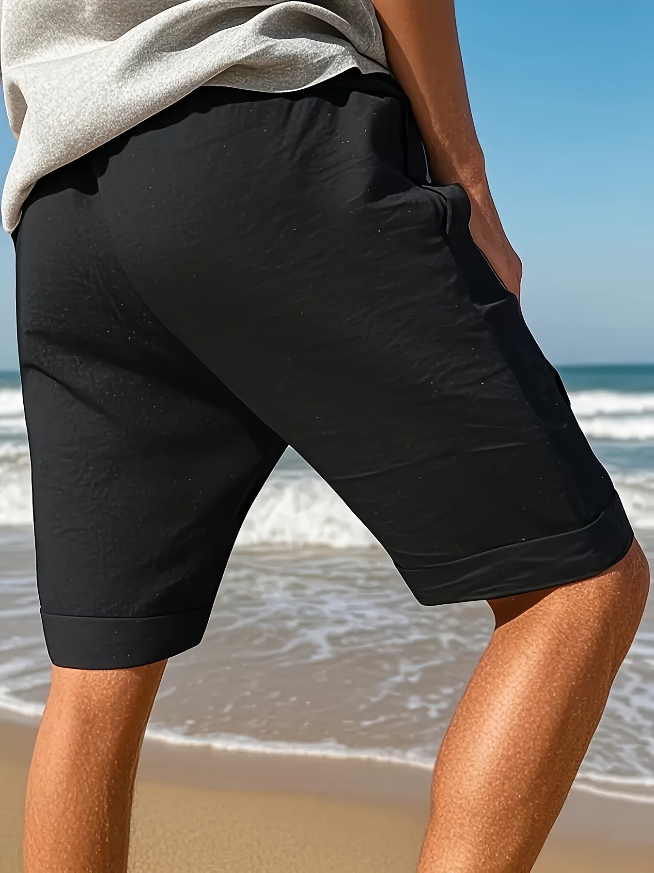 Pantaloni Scurți Din In Pentru Plajă Pentru Bărbați