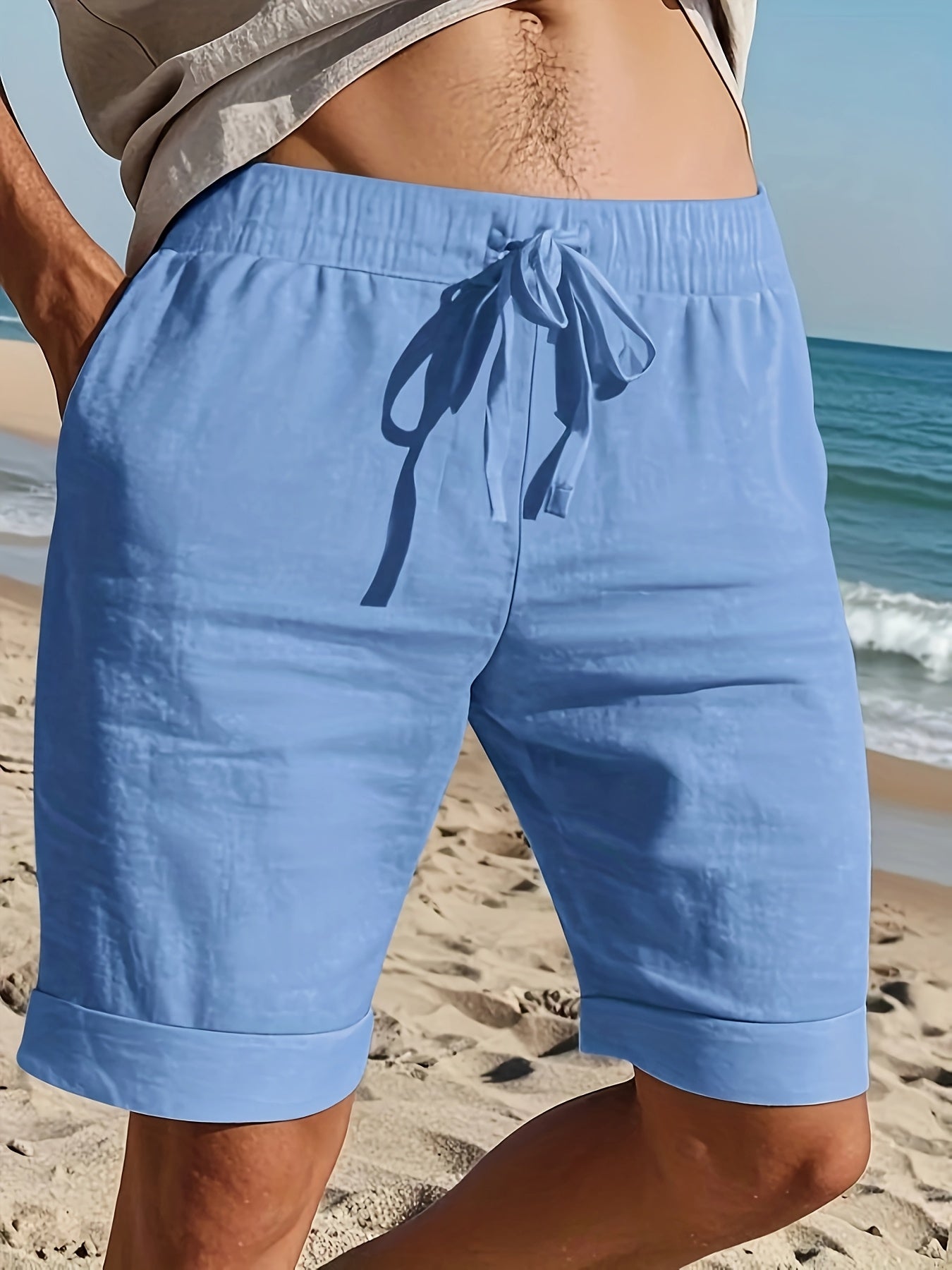 Pantaloni Scurți Din In Pentru Plajă Pentru Bărbați