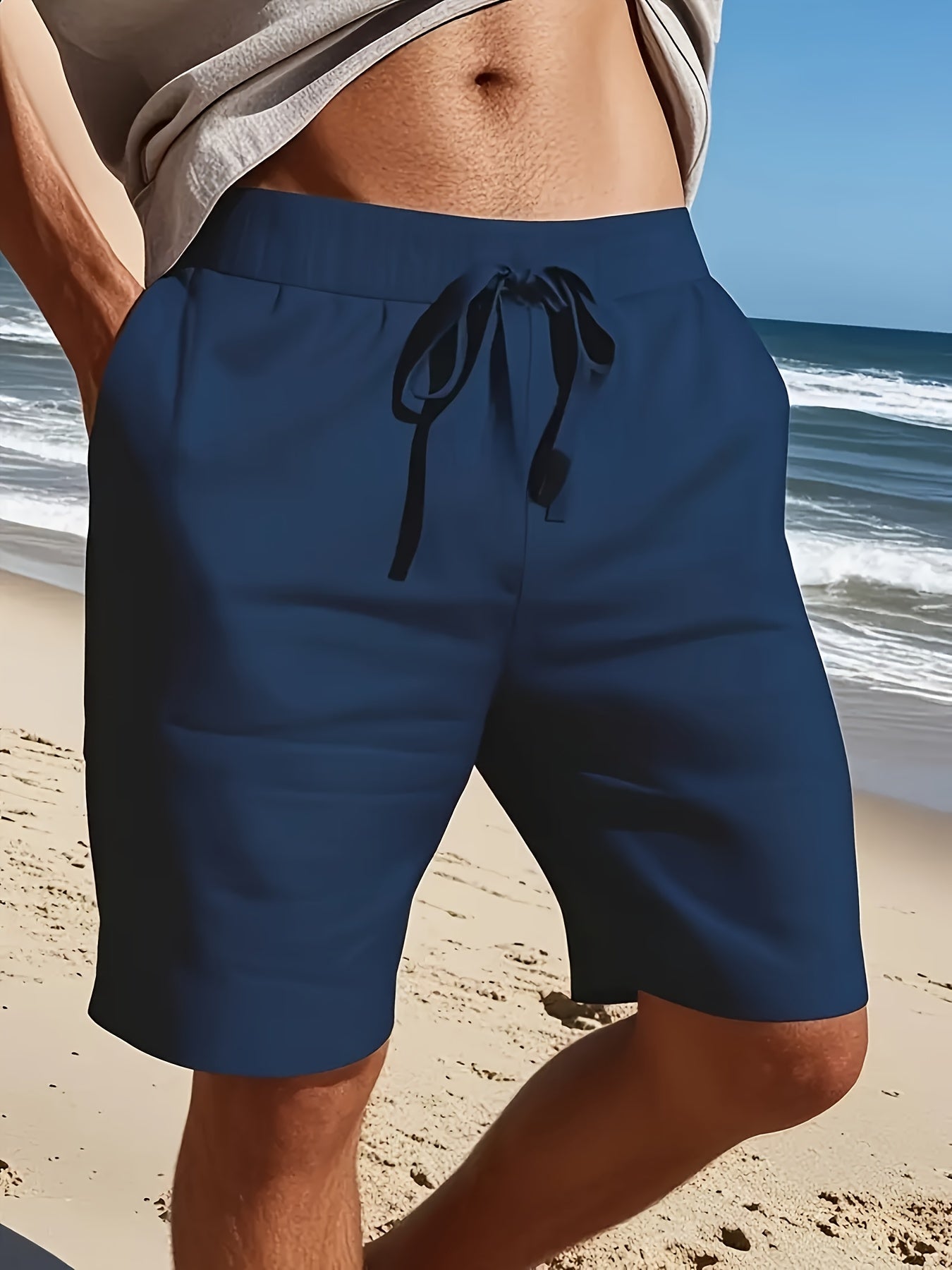 Pantaloni Scurți Din In Pentru Plajă Pentru Bărbați